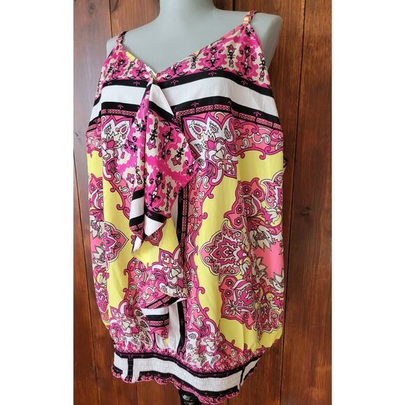 Lane Bryant Women 26/28 Pink Floral Satin Shell Top Adjustable Straps Ruffle🌸 - Picture 2 of 11